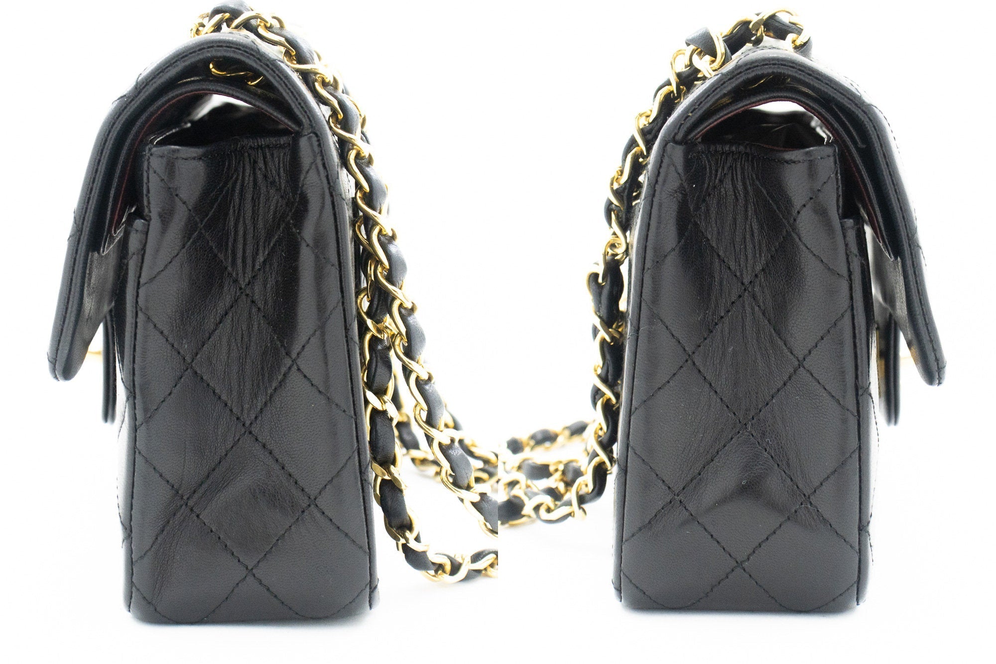 CHANEL Classic Double Flap 9" Chain Shoulder Bag Black Lambskin k10