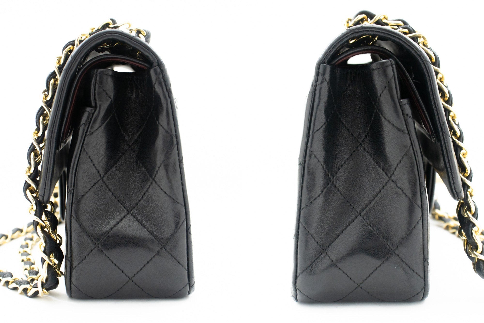 CHANEL Classic Double Flap 9" Chain Shoulder Bag Black Lambskin k80