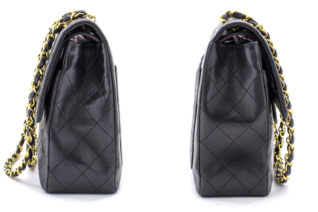 CHANEL 2.55 Double Flap Square Chain Shoulder Bag Black Lambskin h72