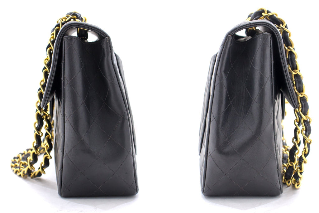 CHANEL Jumbo 13" 2.55 Flap Chain Shoulder Bag Black Lambskin Large g83