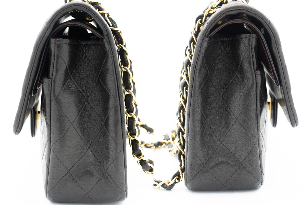 CHANEL Classic Double Flap 10" Chain Shoulder Bag Black Lambskin k04