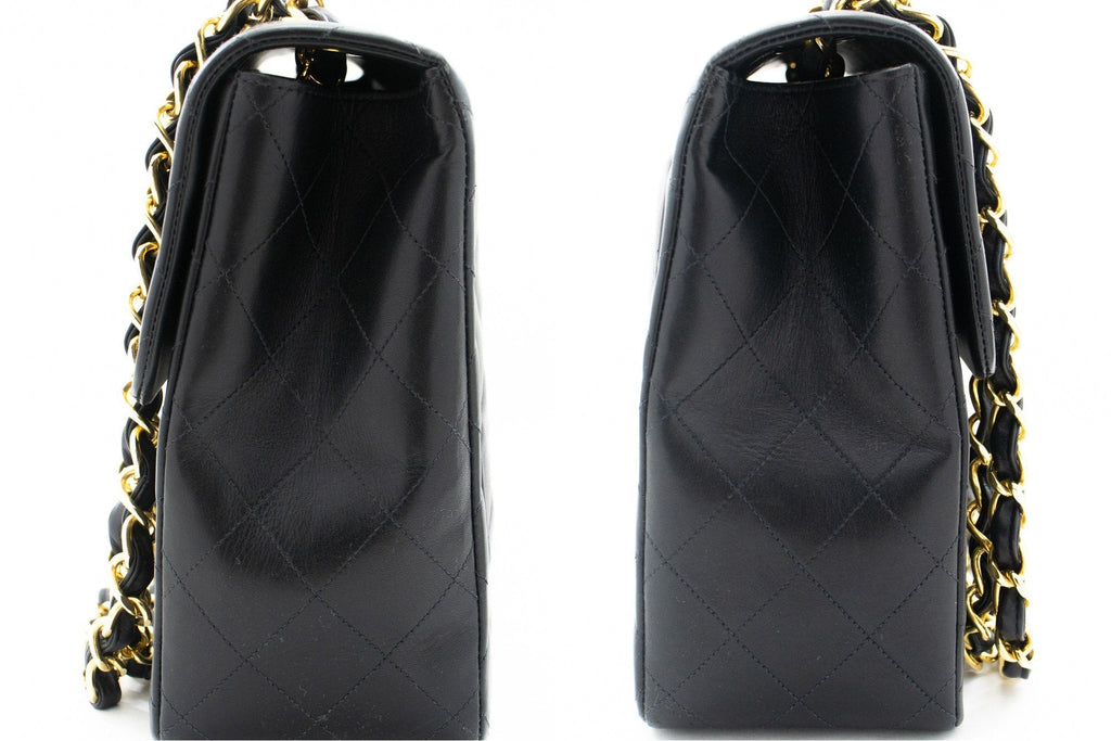 CHANEL Classic Large 13" Flap Chain Shoulder Bag Black Lambskin j56