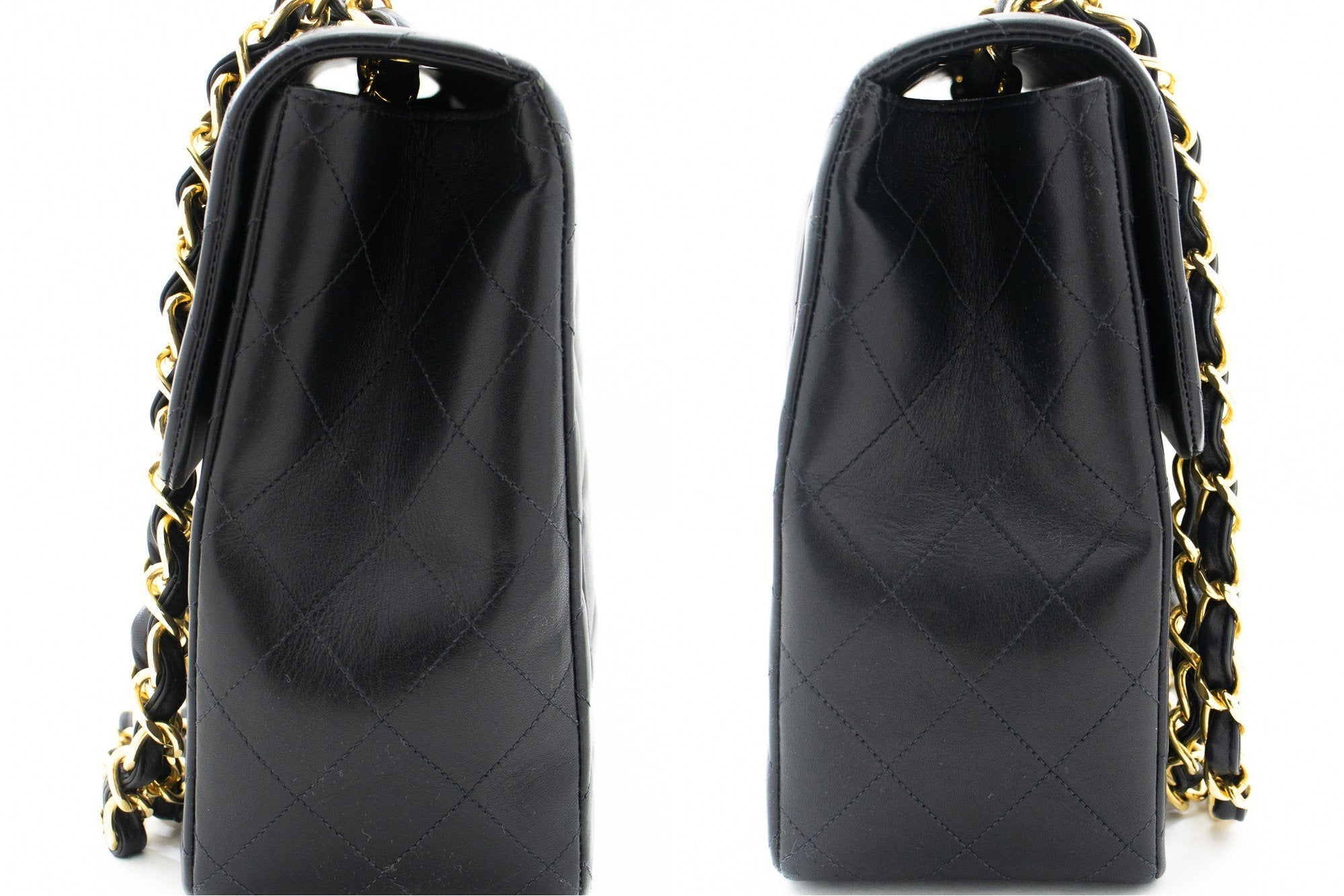 CHANEL Classic Large 13" Flap Chain Shoulder Bag Black Lambskin j56