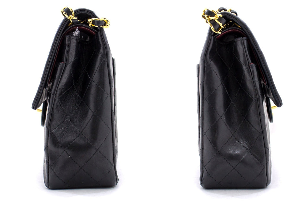CHANEL 2.55 Double Flap Square Chain Shoulder Bag Black Lambskin i14