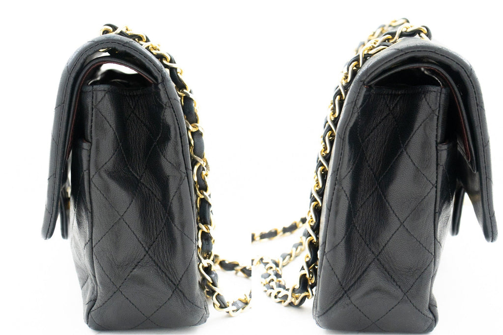 CHANEL Classic Double Flap Medium Chain Shoulder Bag Black Lamb k33