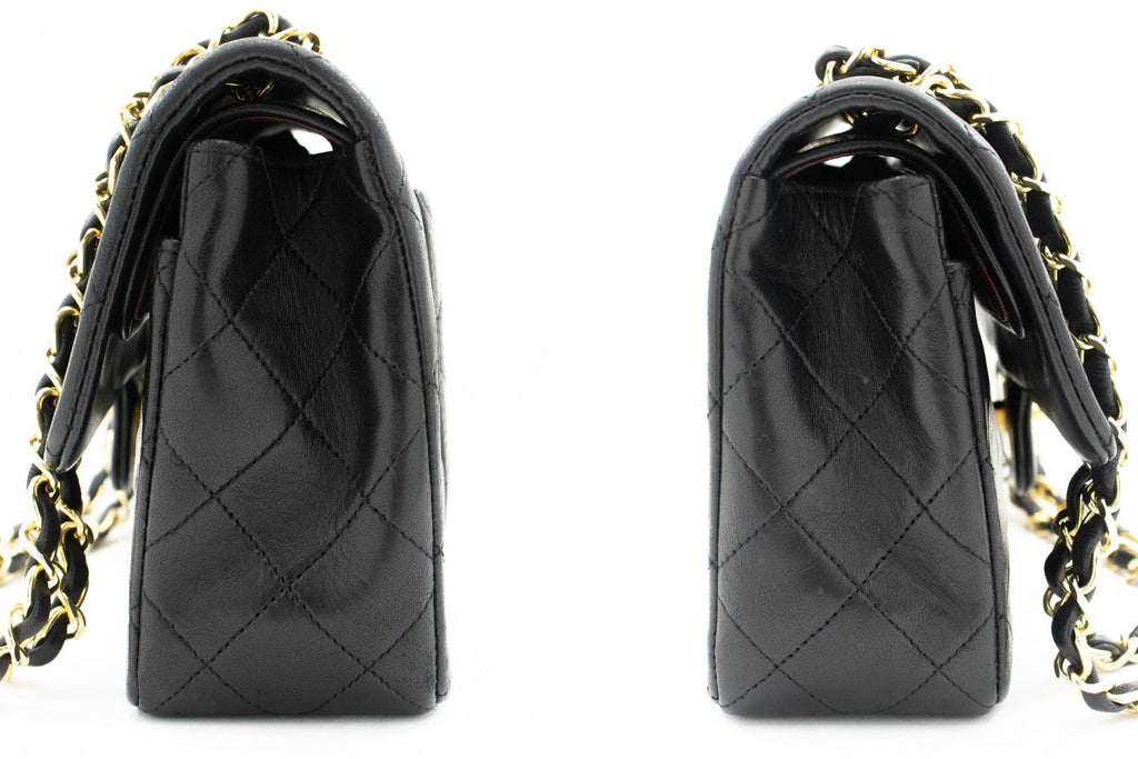 CHANEL Classic Double Flap 9" Chain Shoulder Bag Black Lambskin k65