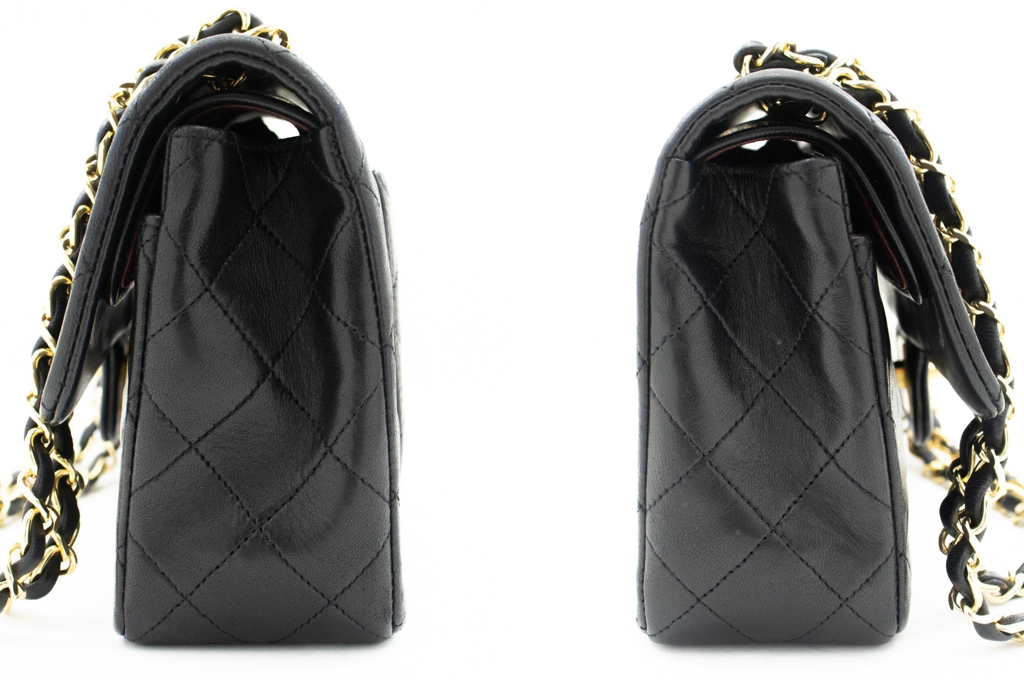 CHANEL Classic Double Flap 9" Chain Shoulder Bag Black Lambskin k65