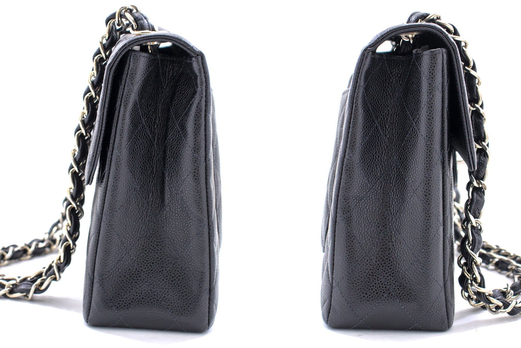 CHANEL Large Classic Handbag Chain Shoulder Bag Flap Black Caviar g66