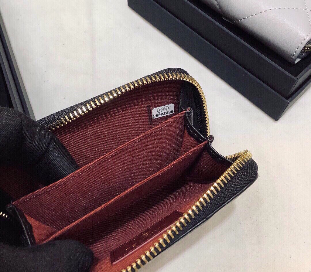 Chanel CHL 19 CARD HOLDER WITH ZIPPER LEATHER BLACK WALLET