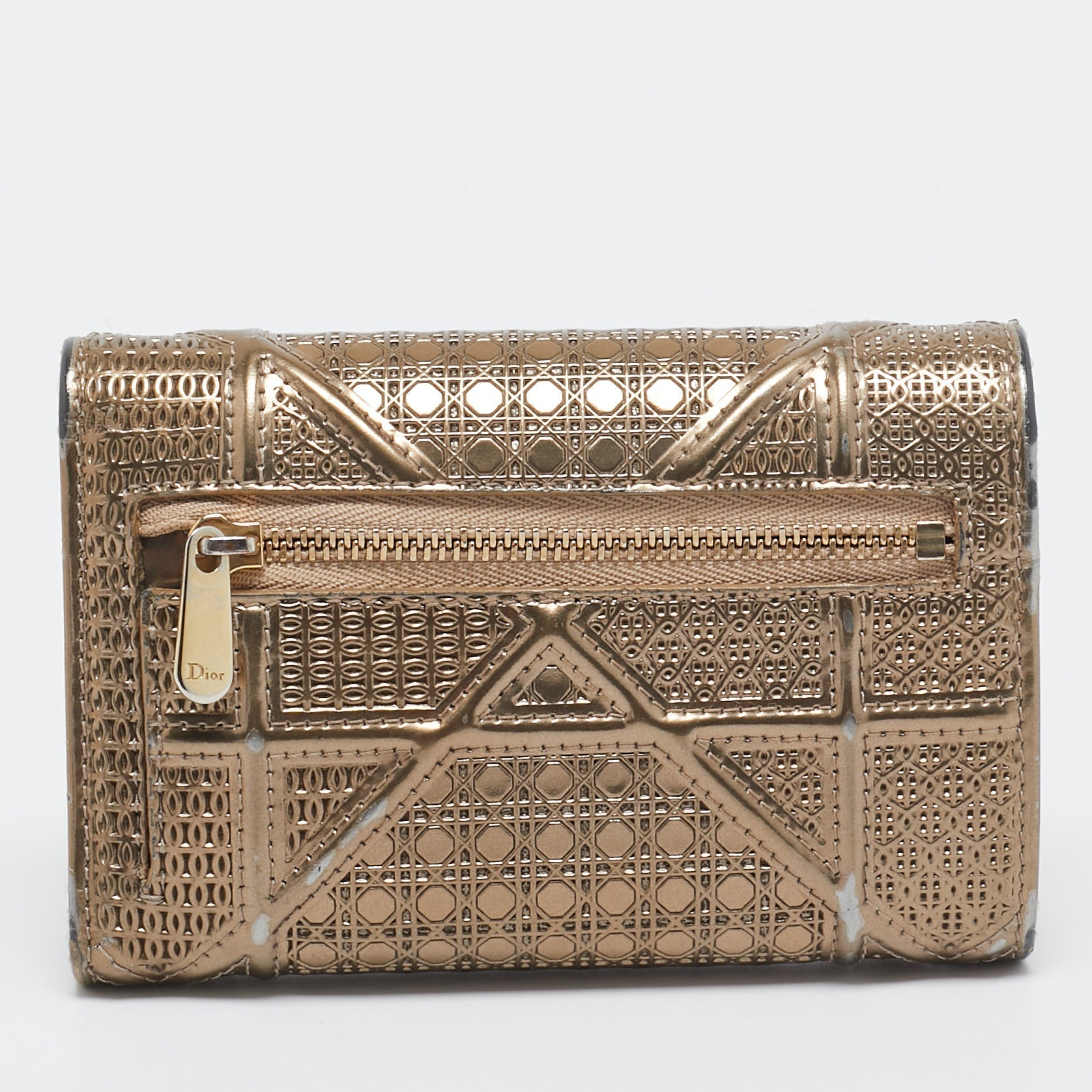 Dior Gold Mircoannage  Leather Diorama Trifold Wallet