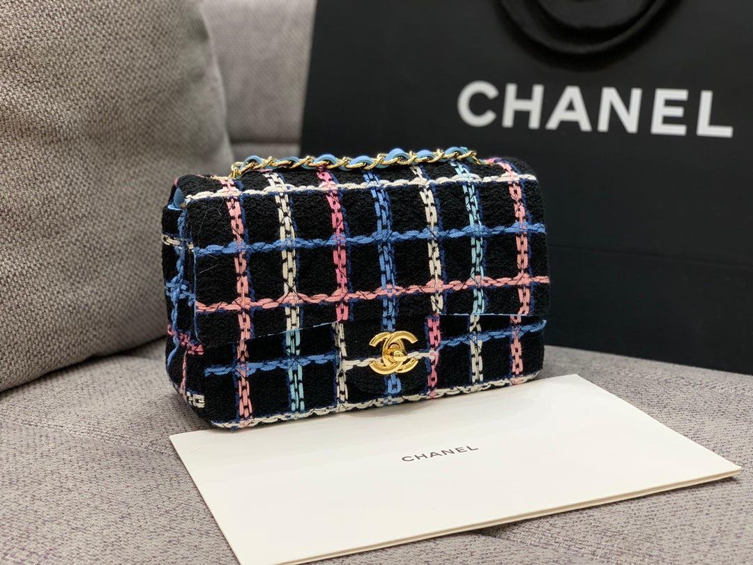 ChanelNavy Sparkle Tweed Classic Mini Rectangular GlamIap Bag For Women 20cm/7.5in