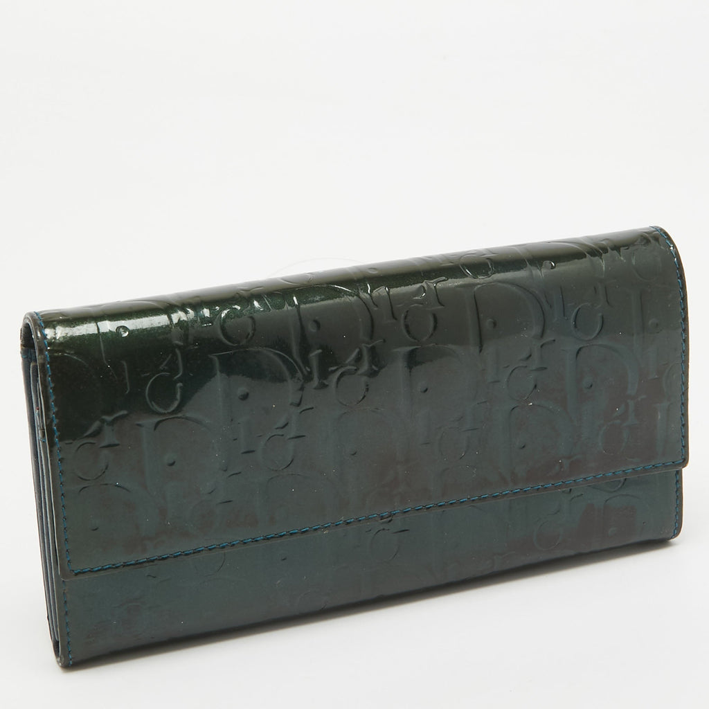 Dior Green Oblique Embossed  Leather Continental Flap Wallet