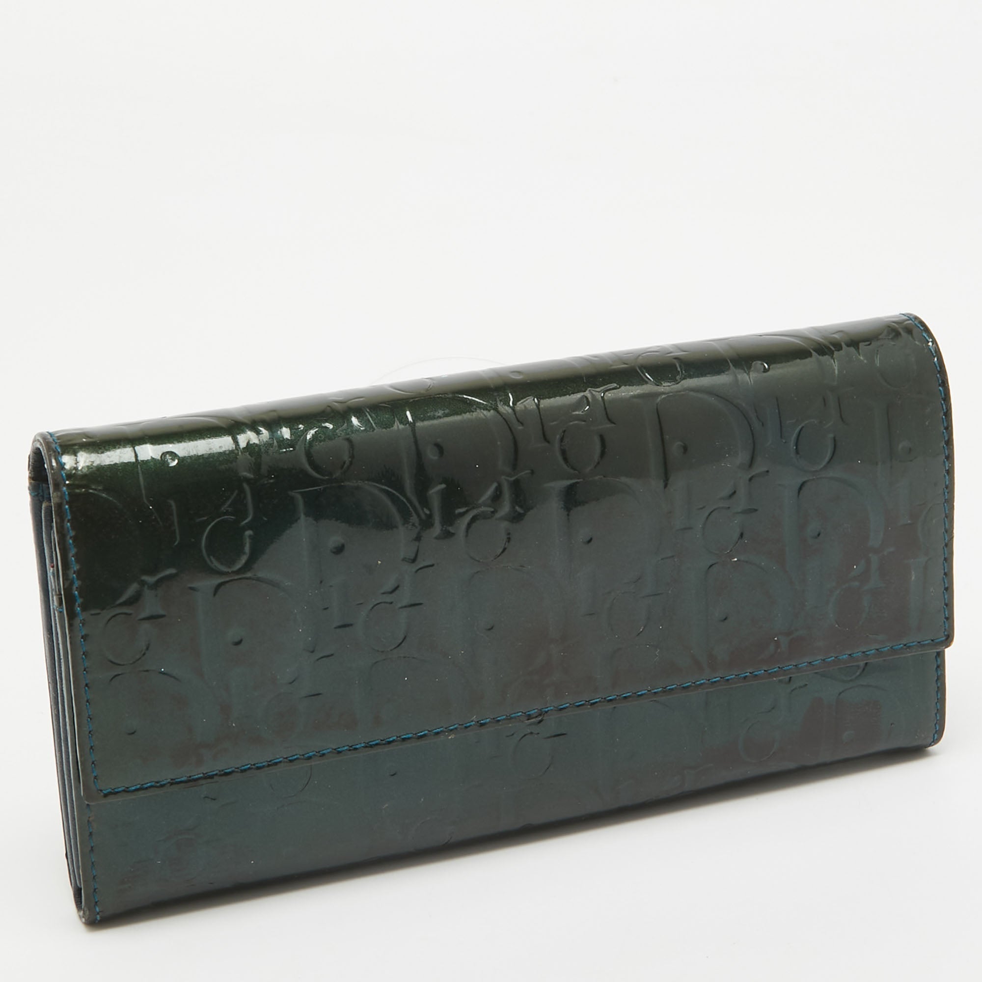 Dior Green Oblique Embossed  Leather Continental Flap Wallet