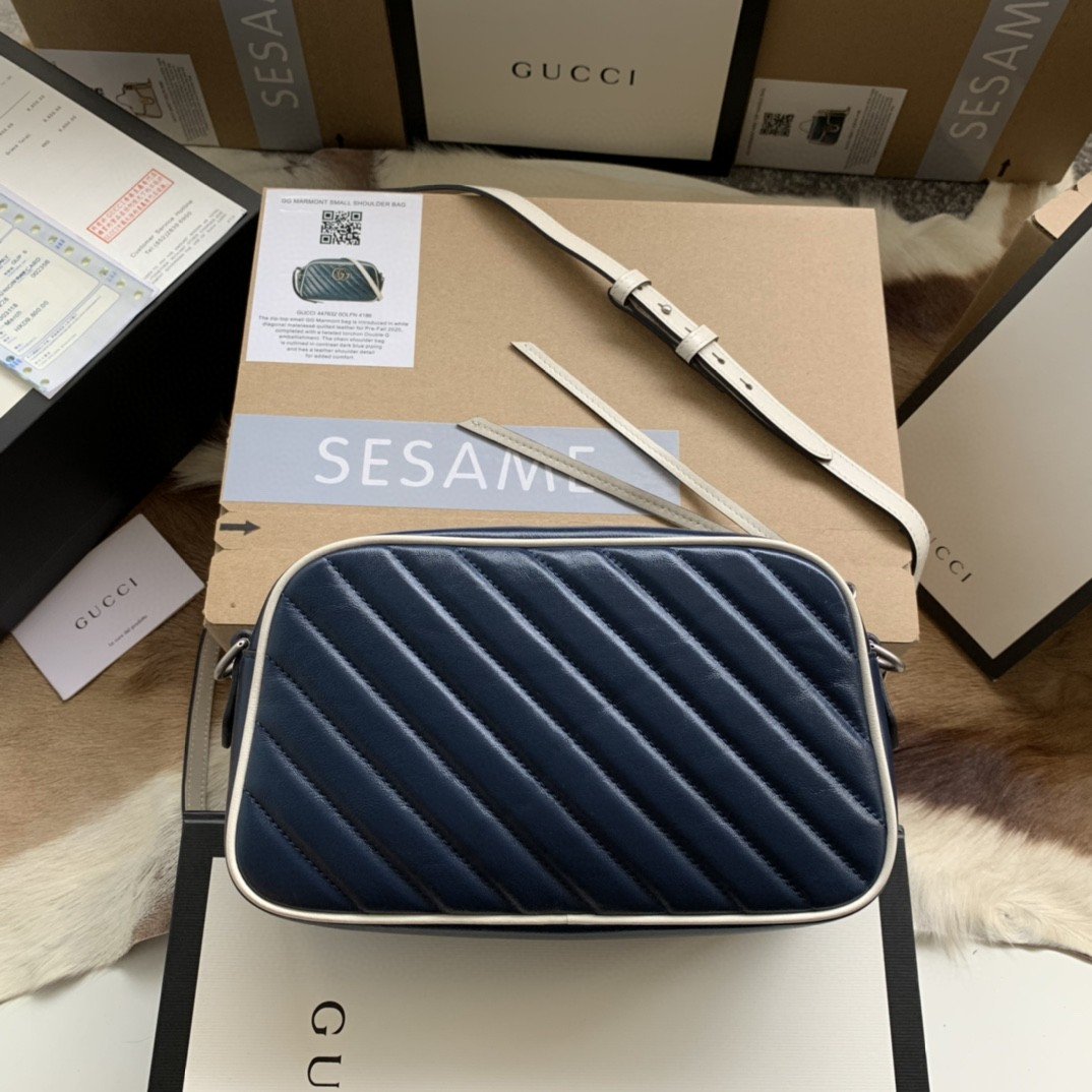 Gucci Marmont Matelassé Shoulder Bag Blue For Women 9.5in/24cm Gucci