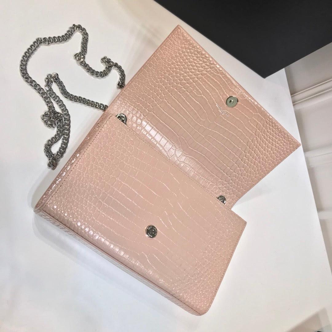YSSL Kate Medium Chain Bag With Tassel In Embossed Crocodile Dark Beige For Women 9in/24cm YSL