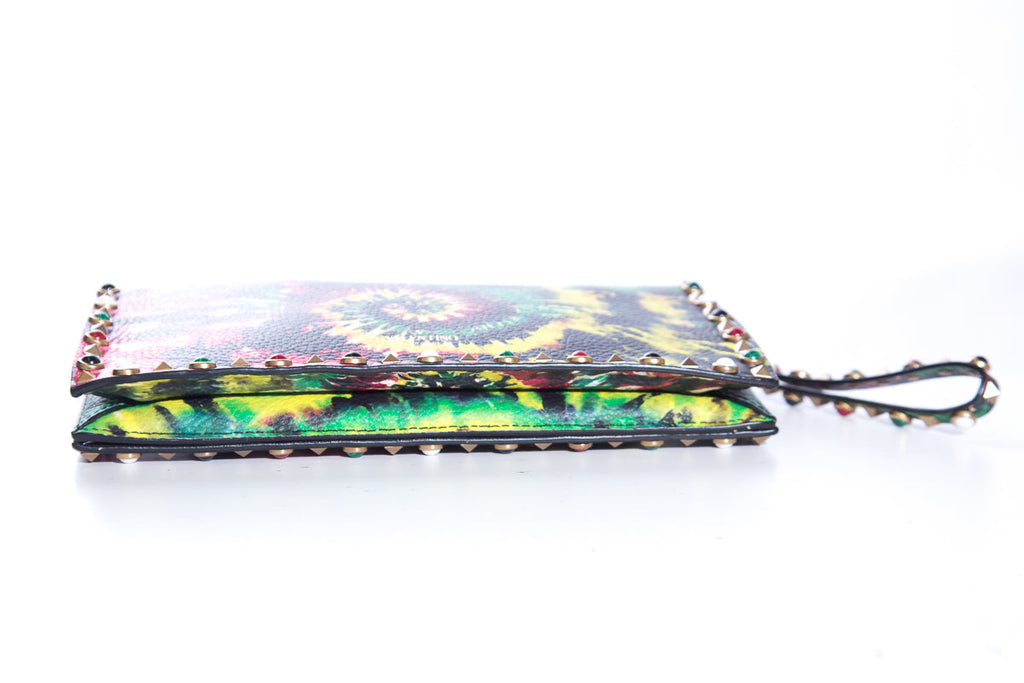Valentino PeBurberryled Calfskin Tie-Dye Rockstud Rolling Wristlet Clutch
