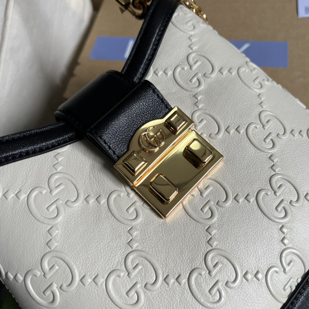Gucci Small Gucci Shoulder Bag White Debossed For Women 9.8in/25cm 675788 Gucci UD9AX 9099