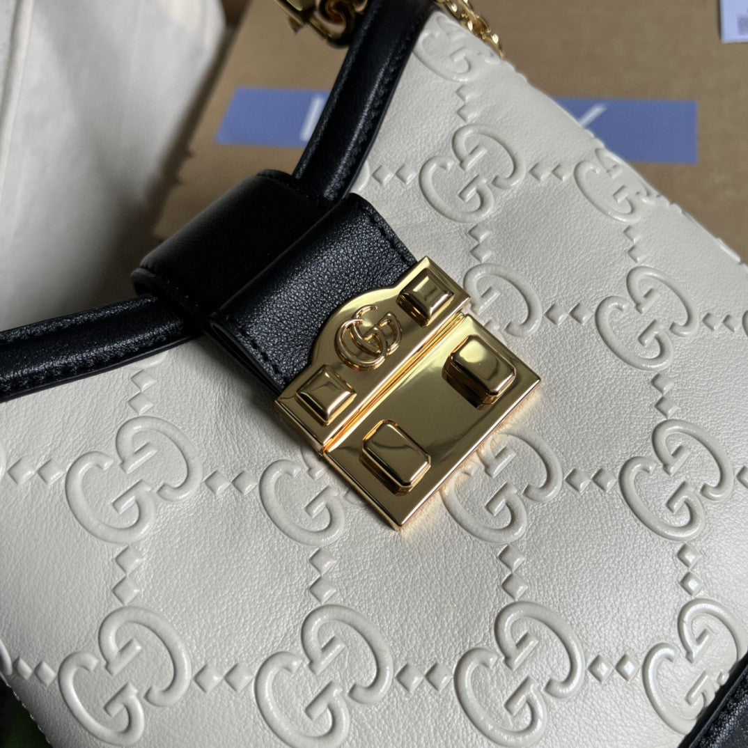 Gucci Small Gucci Shoulder Bag White Debossed For Women 9.8in/25cm 675788 Gucci UD9AX 9099