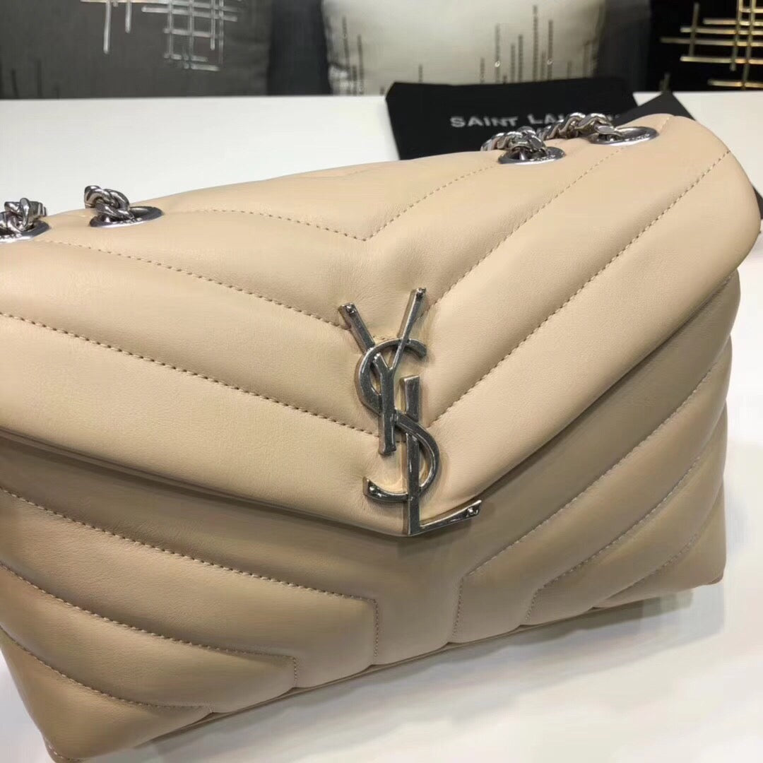 YSSL Loulou Small Chain Bag In MatelassÃ© "Y" Beige For Women 9.8in/23cm YSLÂ 