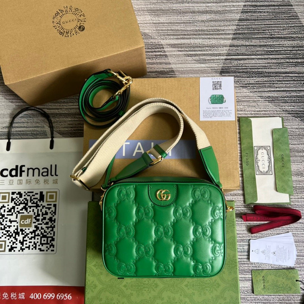 Gucci Matelasse Shoulder Bag Green For Women, Women’s Bags 8.5in/22cm Gucci 702234 UM8HG 3389