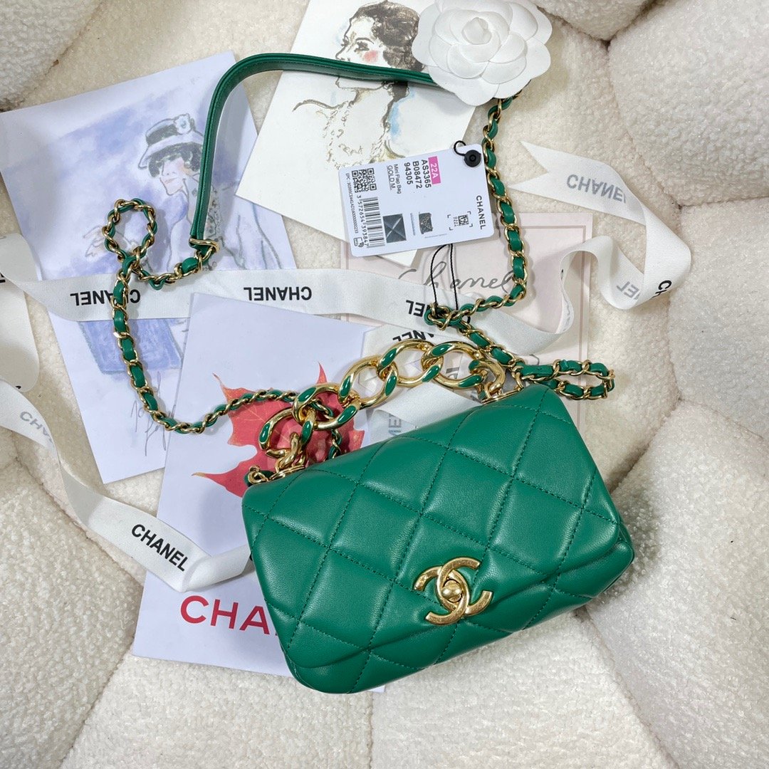 ChanelMini GlamIap Bag Gold Hardware Green For Women Handbags, Shoulder Bags 6.7in/17cm AS3365