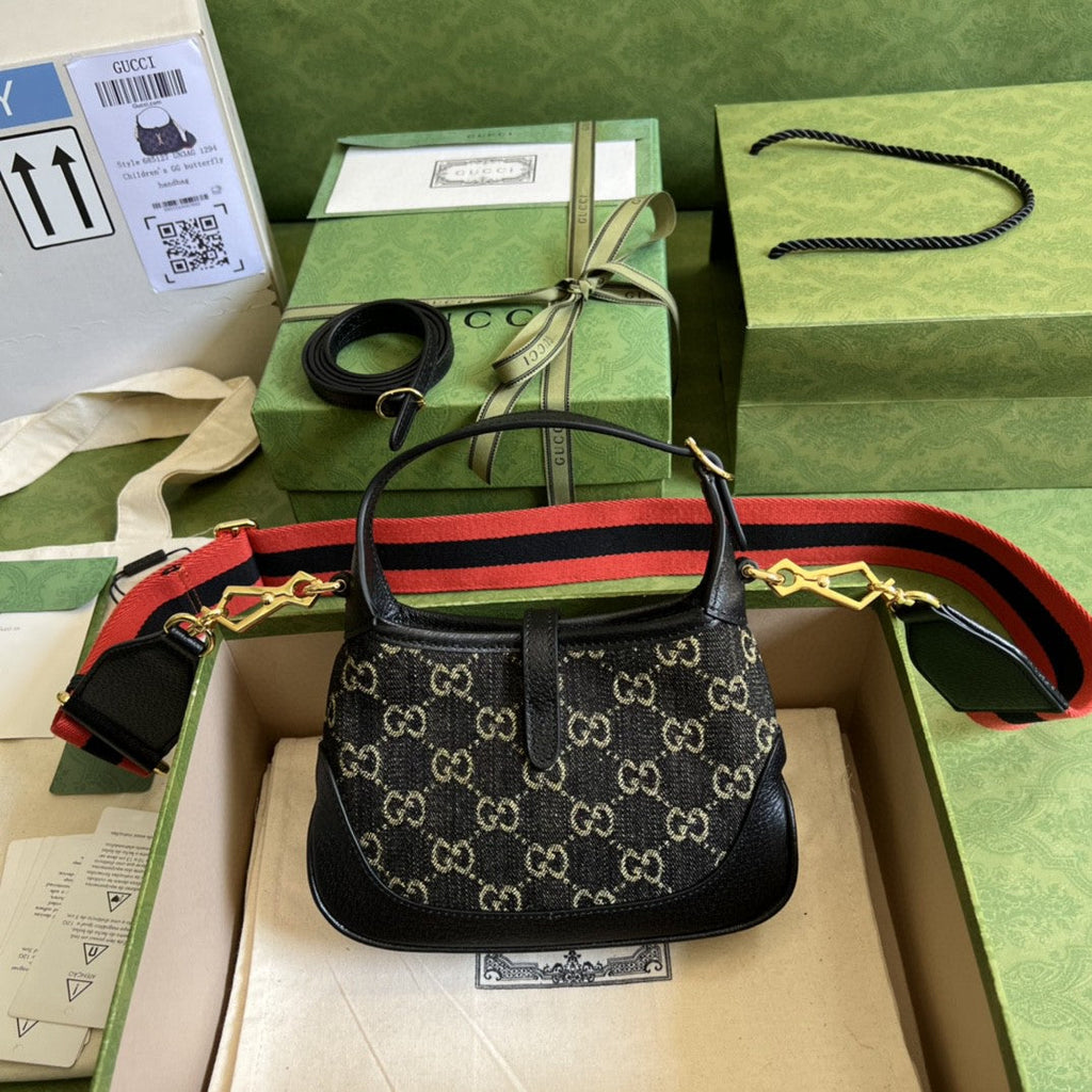 Jackie 1961 Mini Shoulder Bag Black And Ivory Denim Jacquard For Women 7.5in/19cm 685127 UN3AG 1294