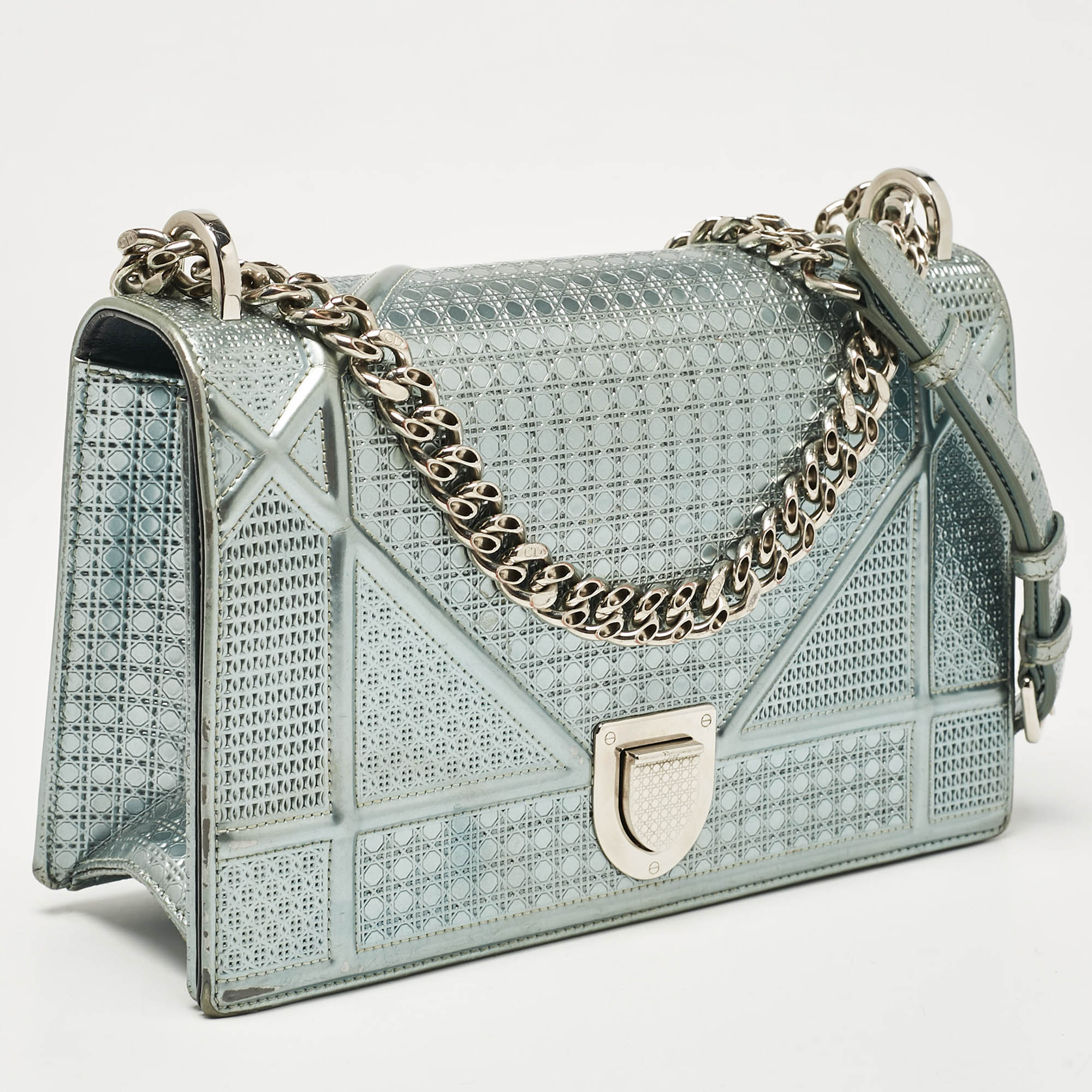 Dior Light Green Cannage  Leather Medium Diorama Flap Shoulder Bag