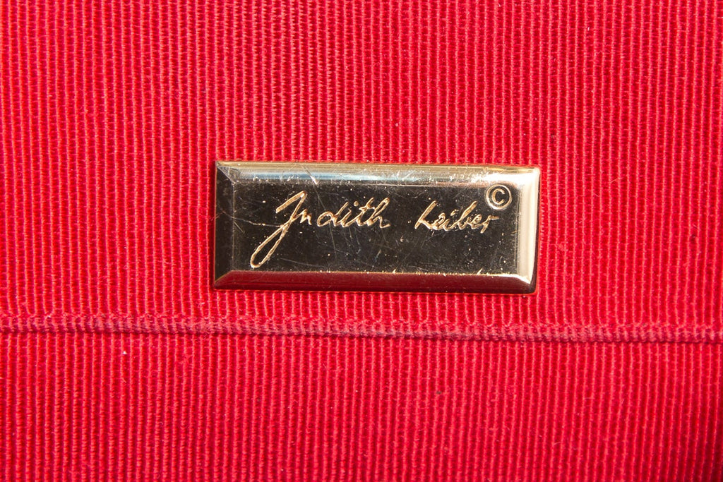 Judith Leiber Red Karung Snake Rose Quartz Clasp Clutch