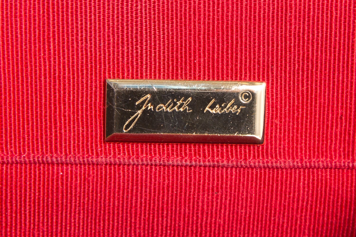 Judith Leiber Red Karung Snake Rose Quartz Clasp Clutch