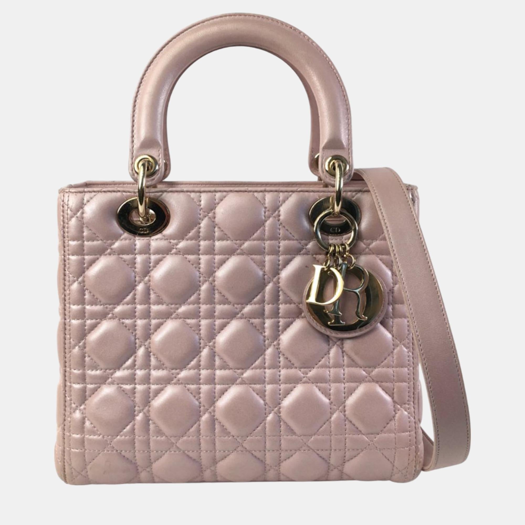 Pink Medium Iridescent Lambskin Cannage Lady Dior