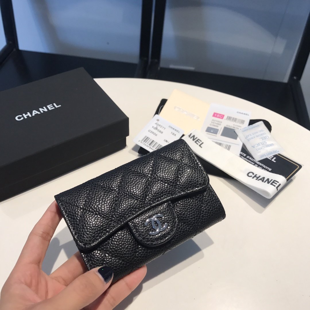 Chanel Classic Card Holder SiLouis Vuittoner Hardware Black For Women Wallet 4.5in/11.5cm