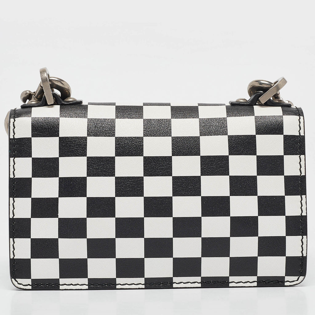 Dior Black/white Leather Mini Checkered J'adior Crossbody Bag