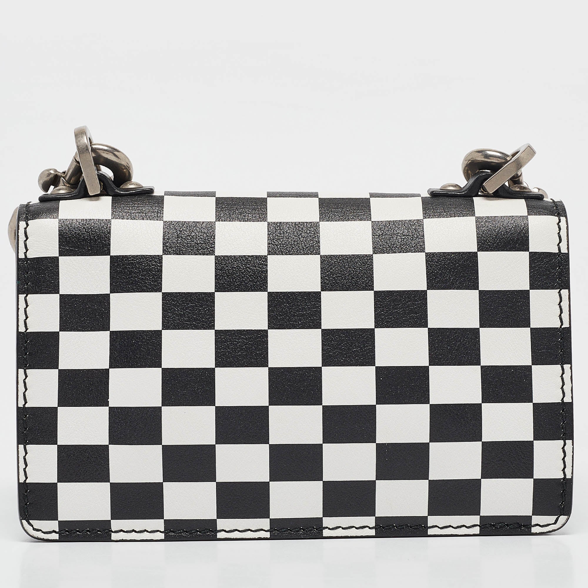 Dior Black/white Leather Mini Checkered J'adior Crossbody Bag