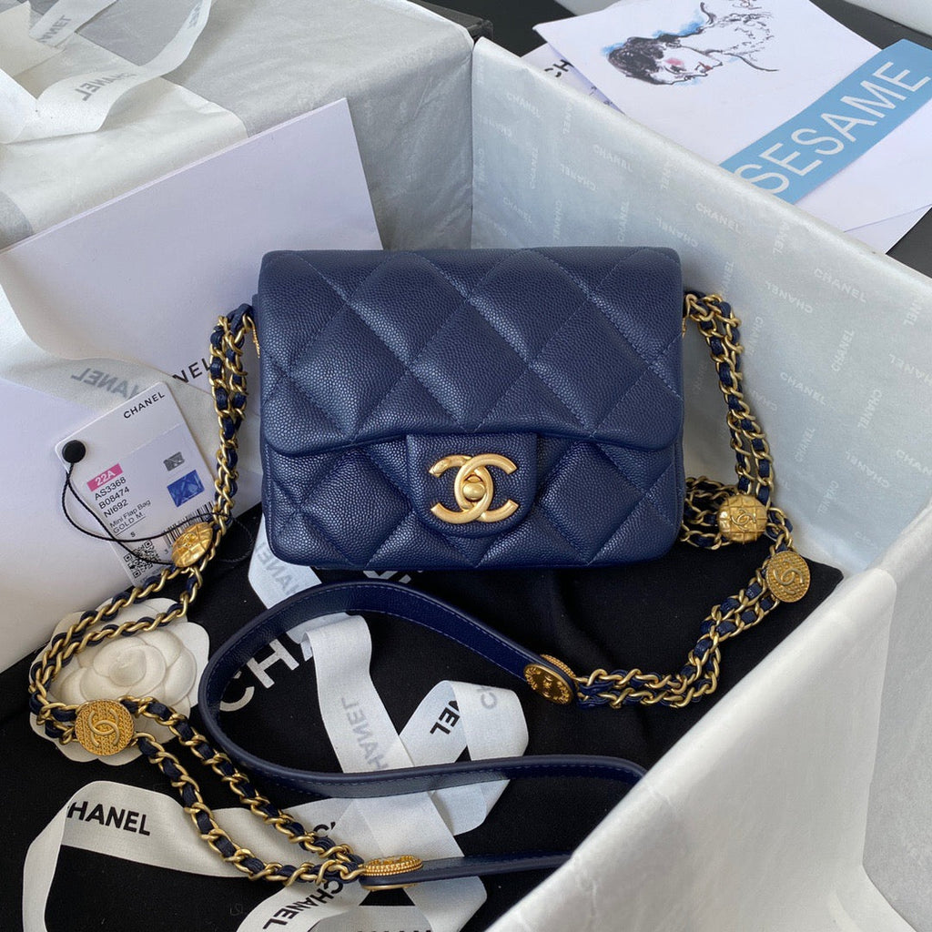 ChanelMini GlamIap Bag With Top Handle Gold Hardware Navy Blue For Women Handbags, Shoulder Bags 7.9in/20cm AS2431 B08846 NJ532