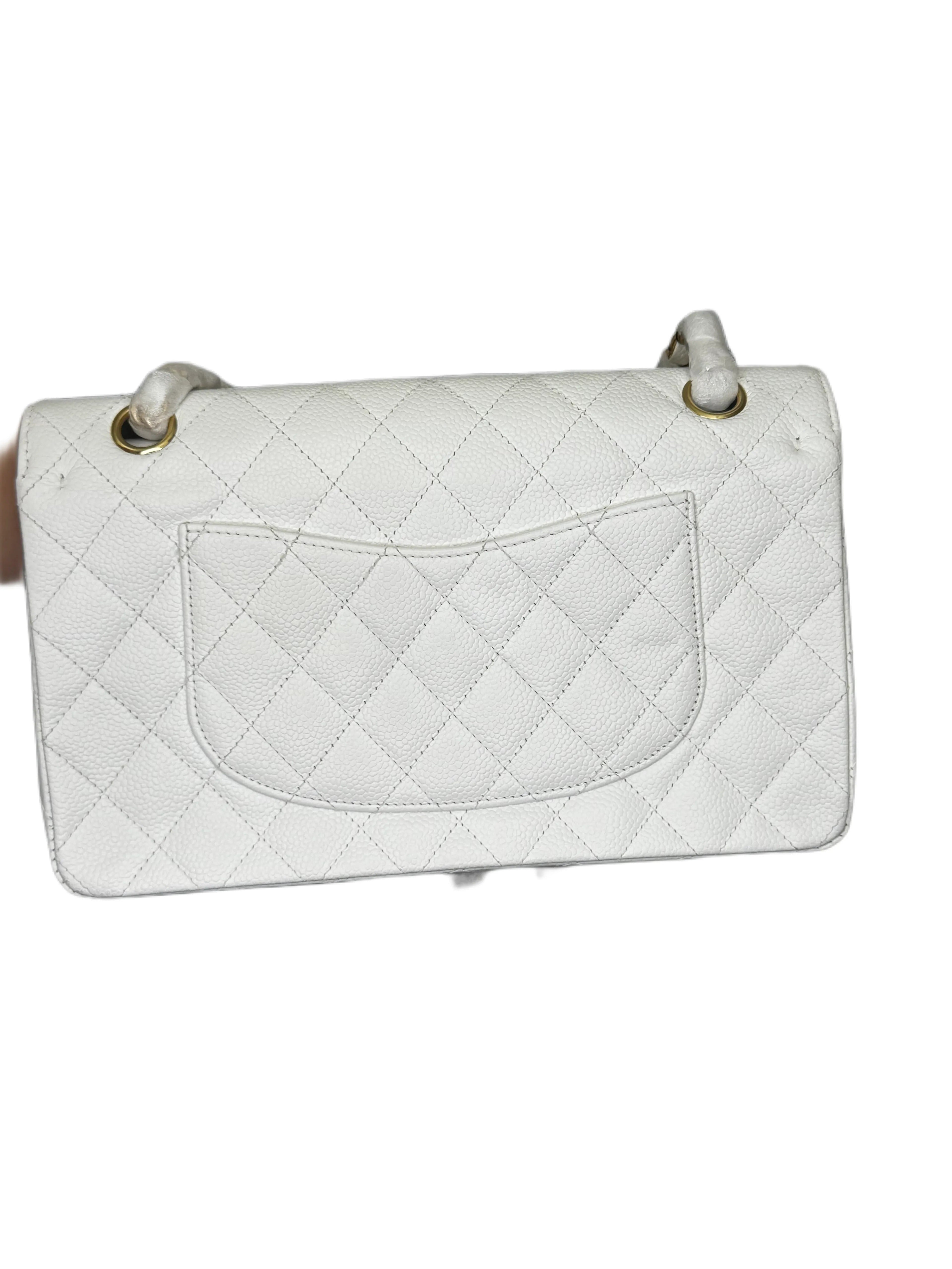 Chanel Classic Double Flap Bag White Caviar With Gold-toned Hardware B20-01