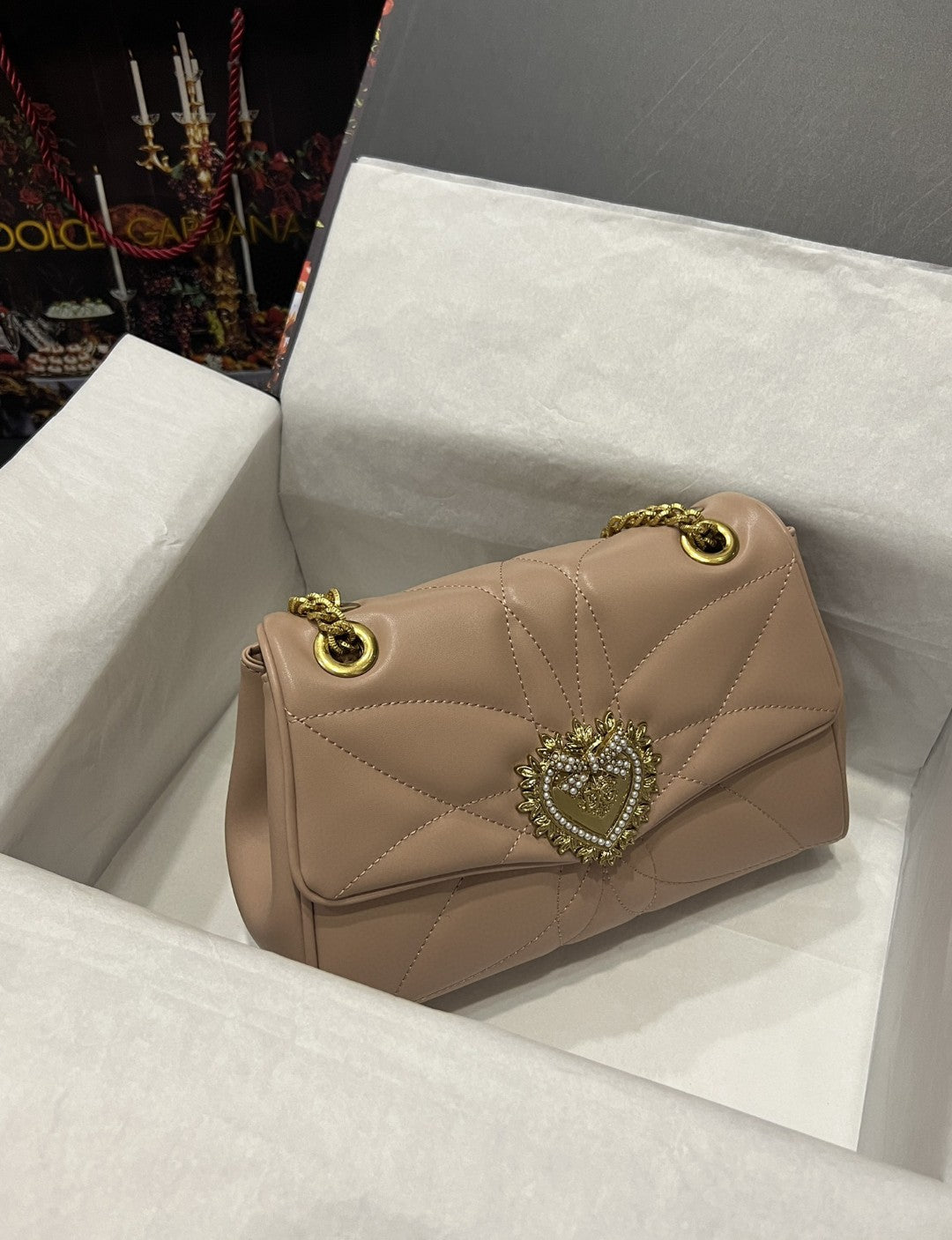 Large Devotion Shoulder Bag In Quilted Nappa Beige For Women 11.4in/29cm GLAMI