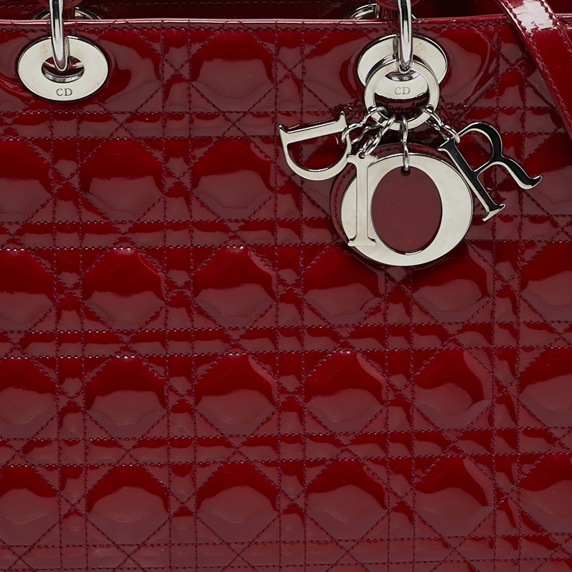Dior Red Cannage  Leather Large Lady Dior Tote