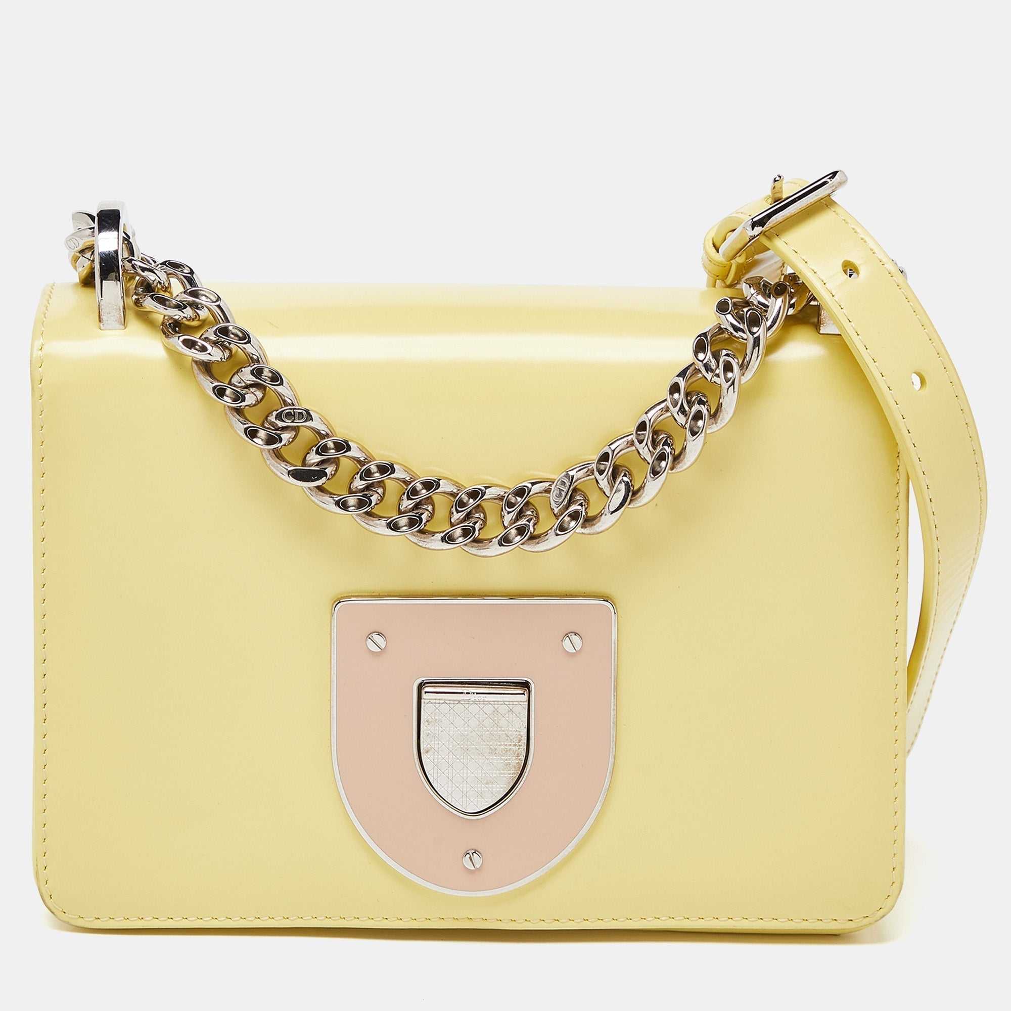 Light Yellow  Leather Diorama Club Shoulder Bag