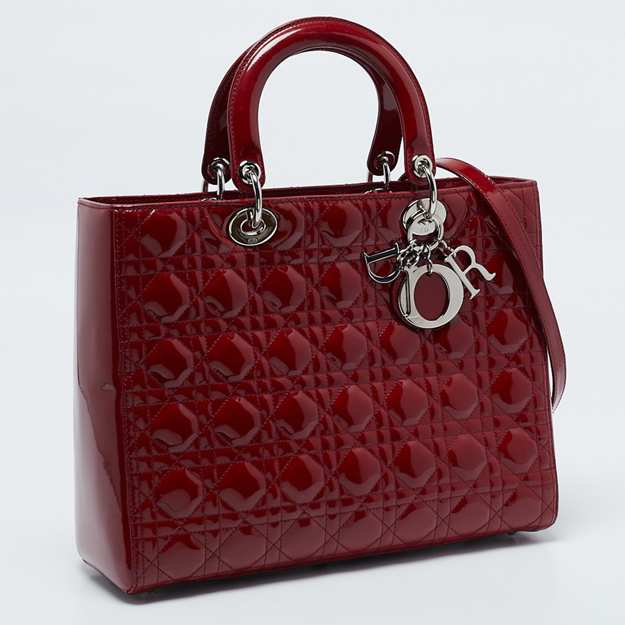 Dior Red Cannage  Leather Large Lady Dior Tote