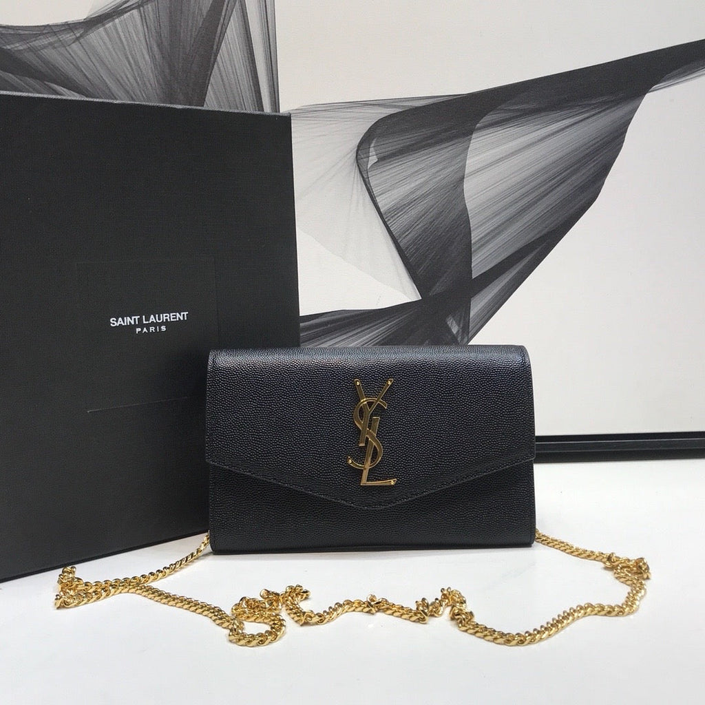 YSSL Uptown Chain Wallet Black For Women 7in/19cm YSL 6077881GF0J1000