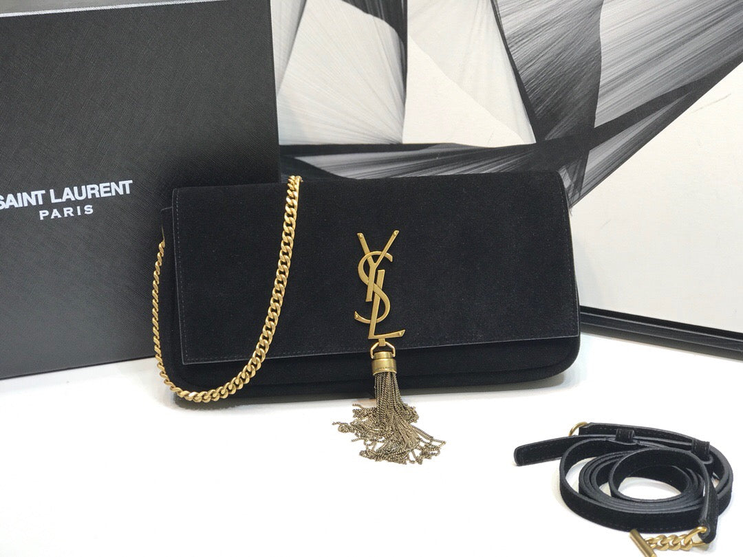 YSSL Kate Tassel Small Shoulder Bag Black For Women 10in/26cm YSL 6042760UD7W1011