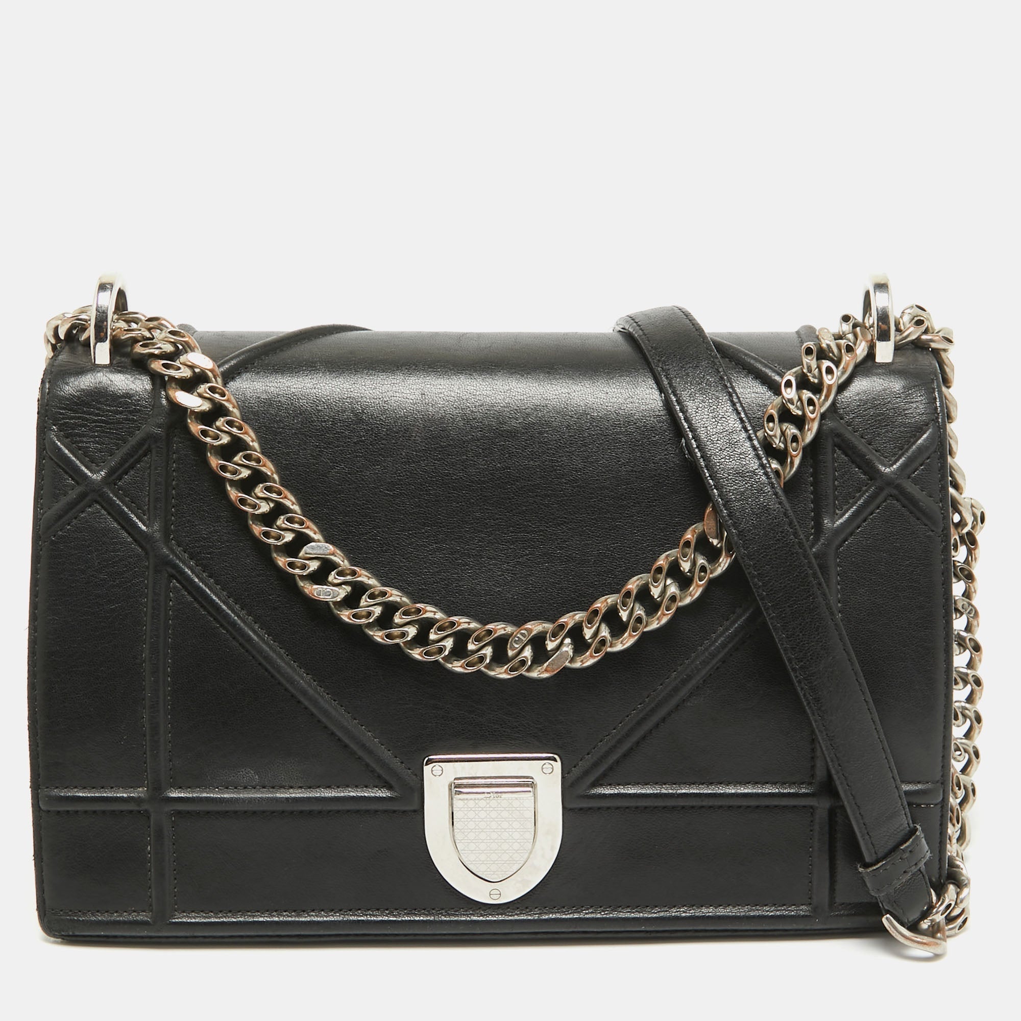 Black Leather Medium Diorama Shoulder Bag