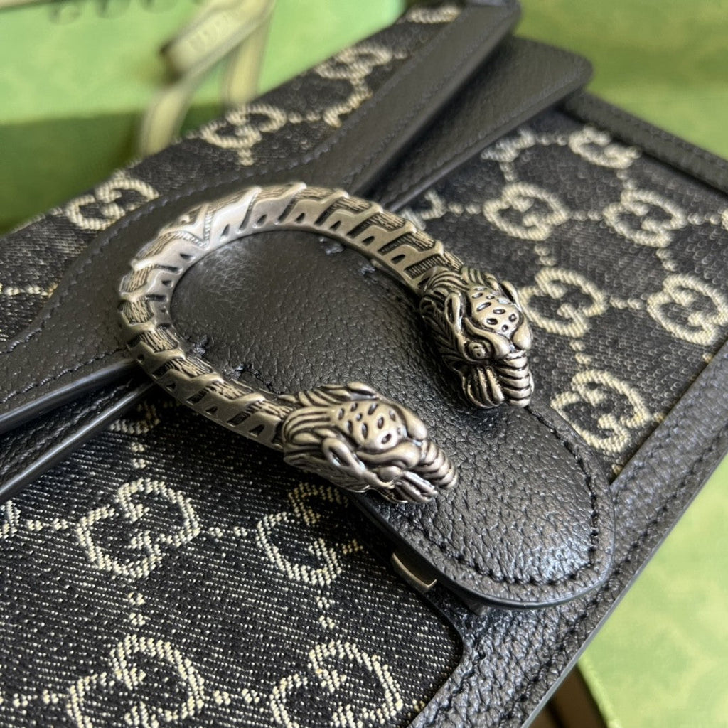 GLAMIonysus Small Shoulder Bag Black And Ivory Denim Jacquard For Women 10in/25cm 499623