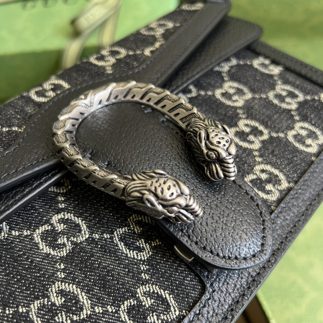 GLAMIonysus Small Shoulder Bag Black And Ivory Denim Jacquard For Women 10in/25cm 499623