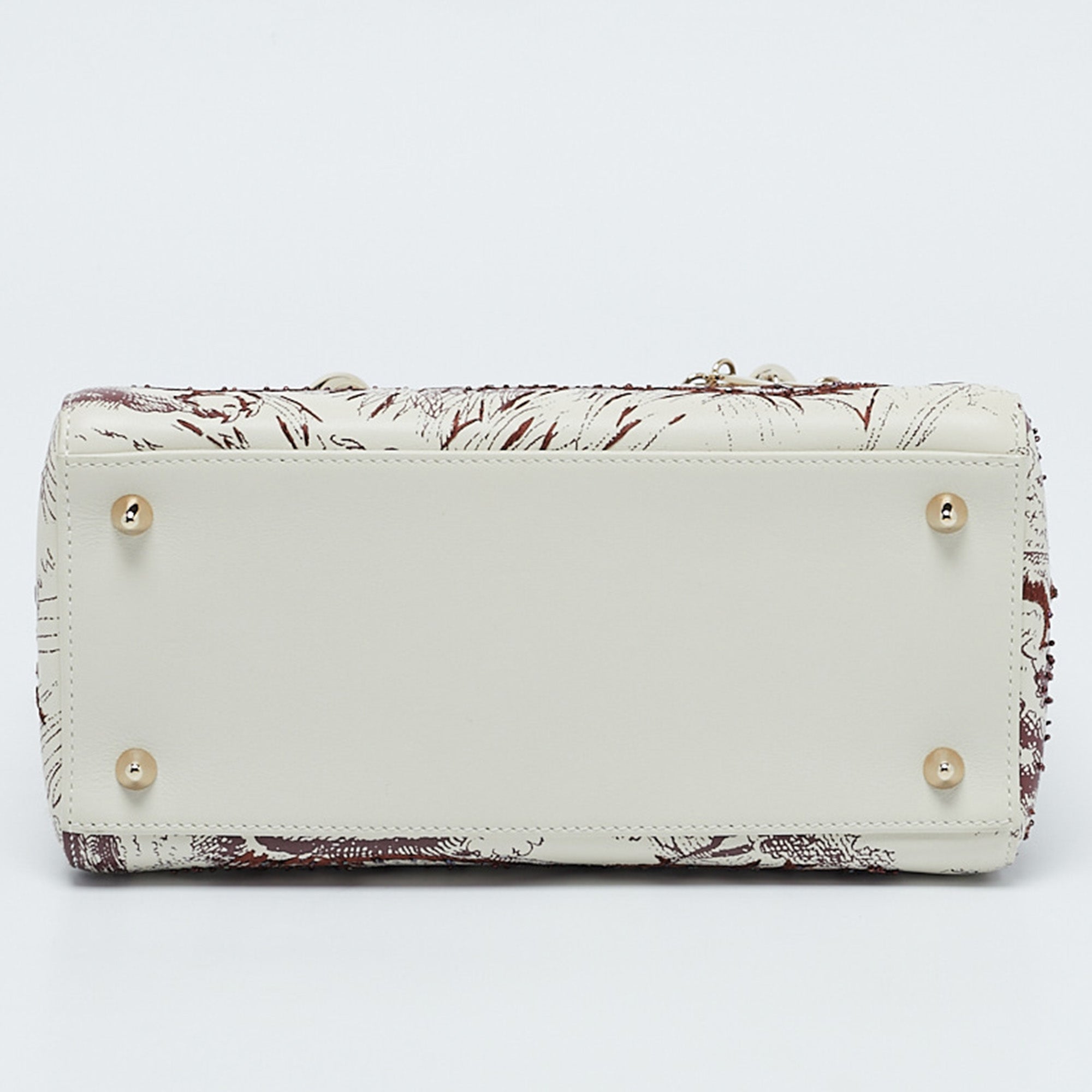 Dior Off White Leather Medium Embroidered Beads Lady Dior Tote
