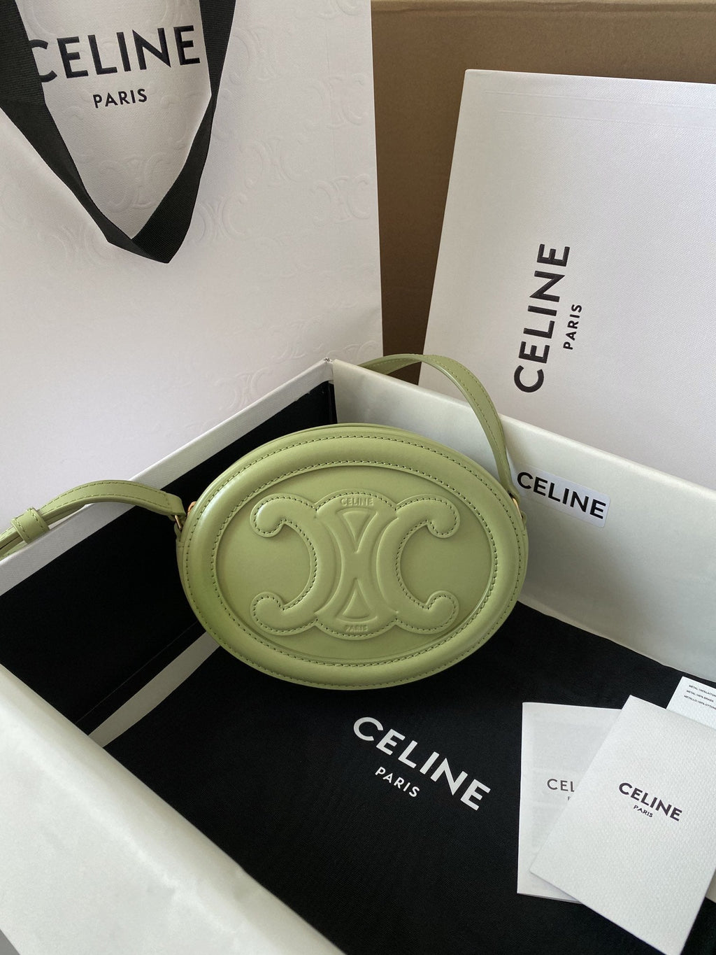Crossbody Oval Purse Cuir Triomphe Mint Green For Women 6in/16cm