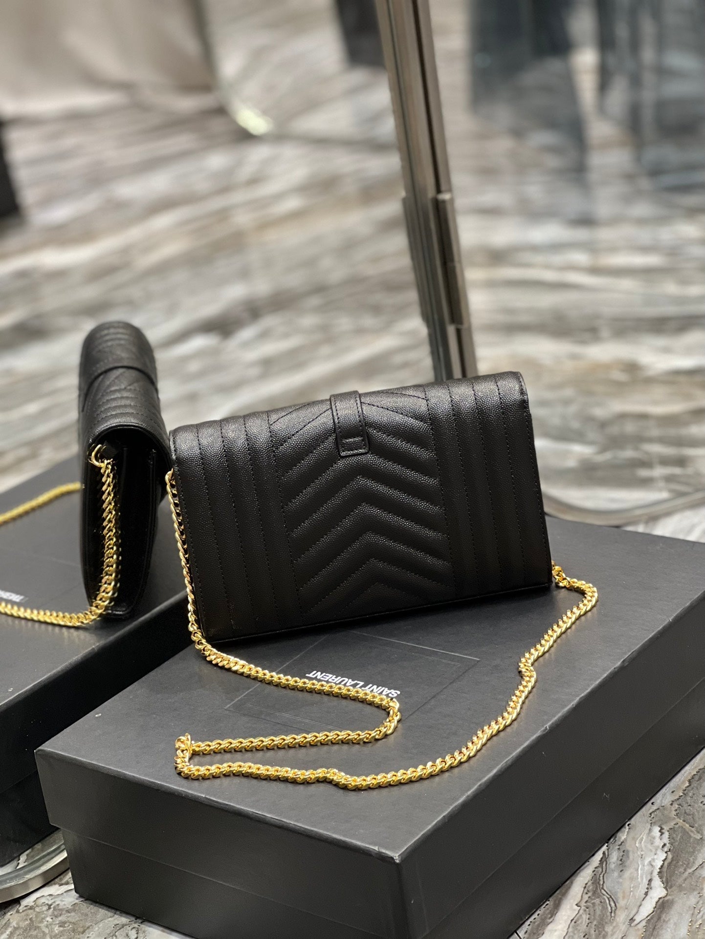 YSSL Envelope Small Chain Bag Black For Women, Women’s Bags 8in/22cm YSL