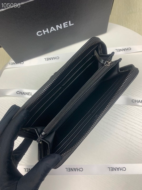 Chanel CHL BOY LONG ZIPPED WALLET BLACK 19.4CM