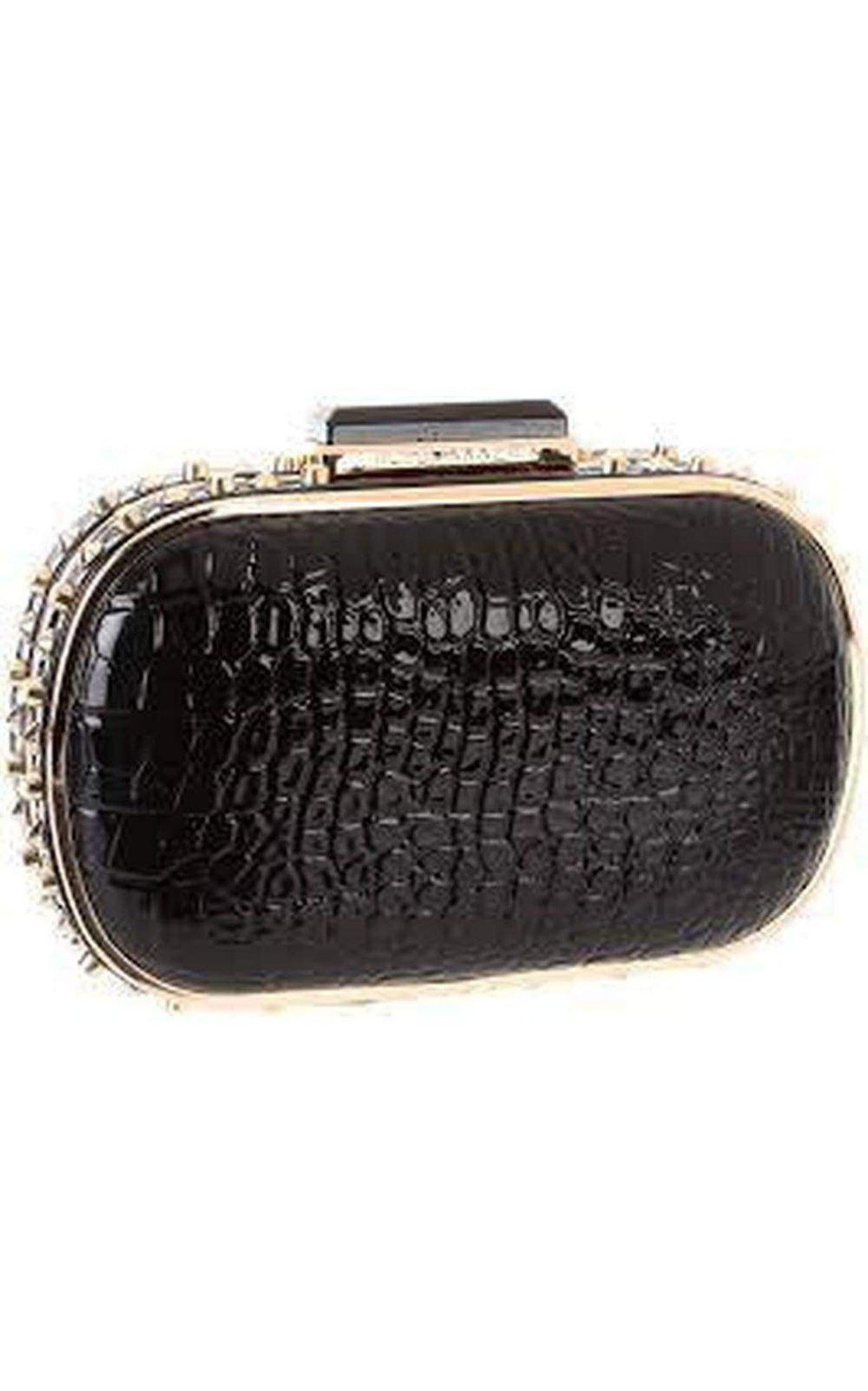 Alexa Black Patent Faux Leather Clutch