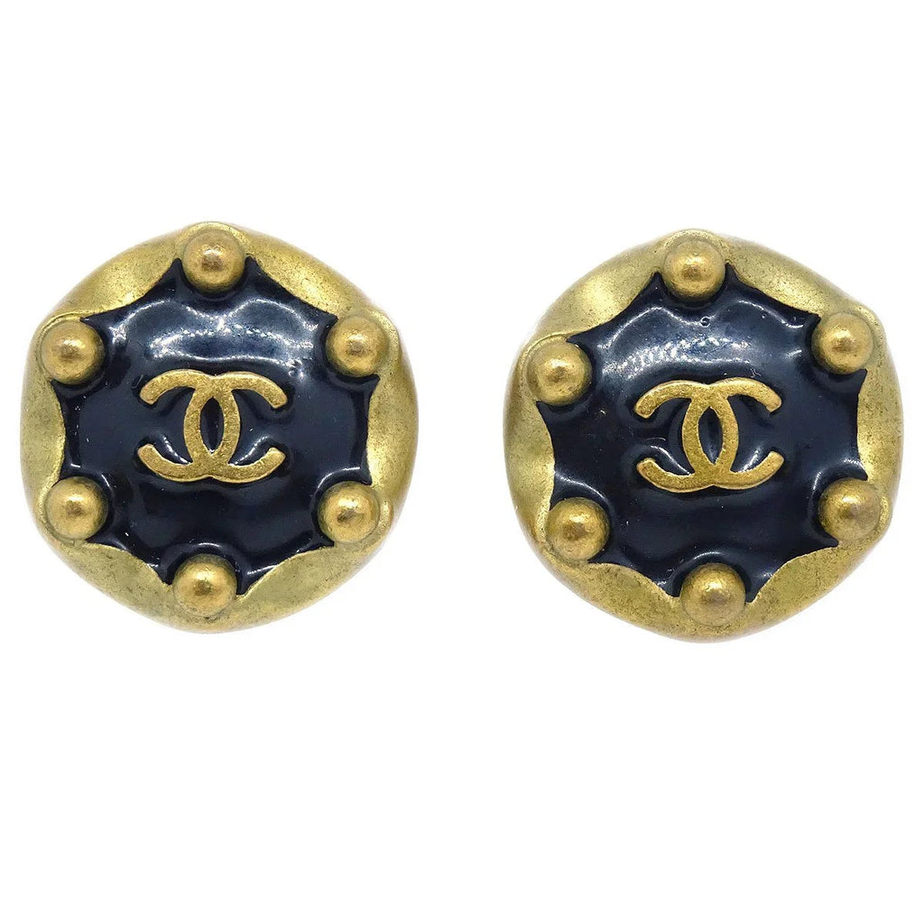 CHANEL  Black & Gold CC Earrings 94A
